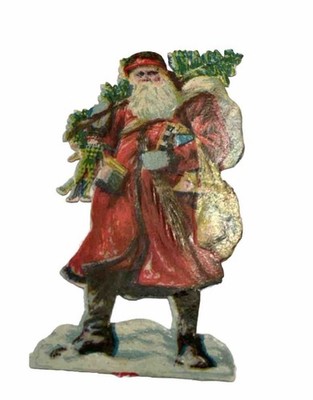 Alte Oblate Glanzbilder Scraps  Weihnachtsmann Nikolaus Sack Geschenke Ca. 7 cm