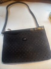 Pierre Cardin Vintage Black Canvas And Leather Shoulder Bag w/ Silver Accents