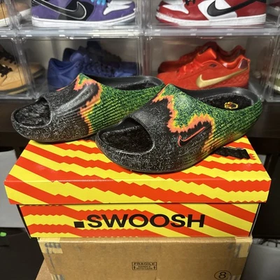 Size 11 Men .SWOOSH x Nike ReactX Rejuven8 Slide 420💨‘Touch Grass’ IR0459-001 - Image 1 of 4