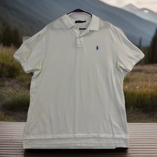 Polo Ralph Lauren Polo Shirt Mens XL White Pique Cotton Short Sleeve Blue Pony
