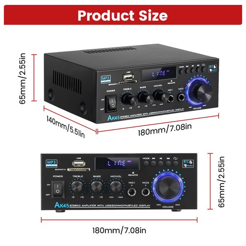 600W HiFi bluetooth Power Amplifier 2CH USB Home Stereo Audio USB FM Radio AU - Picture 2 of 6