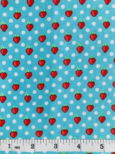 Red Strawberries on Teal - Quilt Fabric - 7/8 Yard Piece