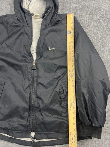 VNTG 90s Nike Windbreaker Men's S Black Lined Hooded Full Zip Double Side Logo - Picture 5 of 8