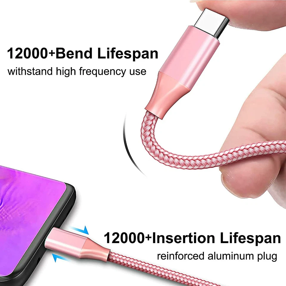Verizon Logo 6FT Braided Pink USB-C Charge Data Cable for Galaxy iPhone iPad - Image 4 of 4