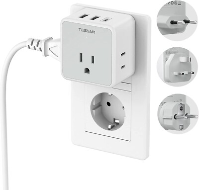 All European UK Travel Plug Adapter Kit Detachable Plug with 3 Outlet 3 USB Port