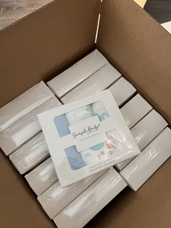 Bulk Box of 24 Boy Muslin Swaddle Sets – Free Shipping – Baby Shower Gift - Image 2 of 4