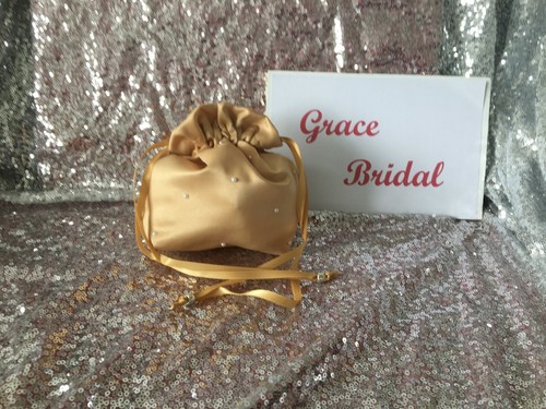 GOLD DUCHESS SATIN DOLLY BAG WEDDING PROM B/MAID FLOWER GIRL*UK MADE/SELLER* - Picture 18 of 27