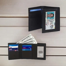Men's Leather Trifold Wallet with Exterior ID Window - Genuine Leather, RFID