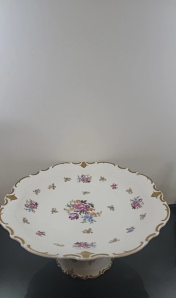 De Colección Reichenbach Alemania PASTEL POSTRE Plato SOPORTE PEDESTAL Flores Dorado Foto 2 de 4