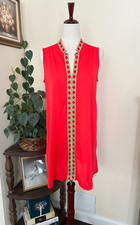 Lorraine Vintage Gold Trim Mandarin Red Nightie sz S Sleeveless Nightgown