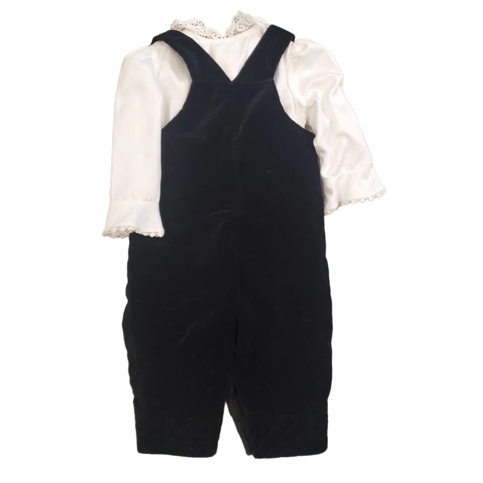 Conjunto de conjunto baberos de terciopelo negro vintage años 90 niñas pequeñas 18 meses Foto 3 de 4
