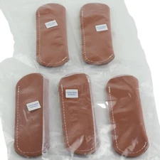 Brown Leather Folding Pocket Knife Slip Pouch Case Holder Set of 5