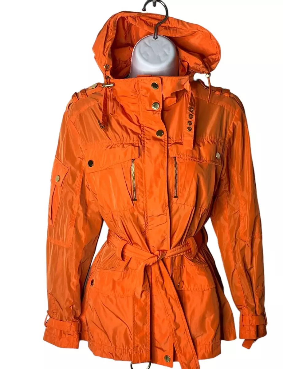 Trina Turk Size P Hamptons Anorak Jacket Belted Buckles Pockets Removable Hood