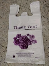 Heavy Duty T-Shirt Bag Flower Thank You Plastic Carry Out Bags 11.5"x 6"x 21"