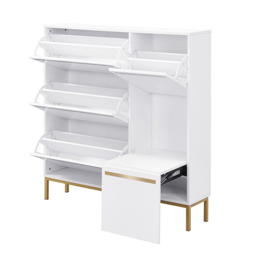 Schuhschrank mit Schuhwechselhocker, Dreifach Klappbarem Schuhregal und Stauraum - Bild 3 von 24
