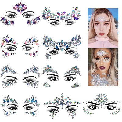 SSKHE Face & Nail Glitter Gems Aufkleber - 3 Bögen Mit Strasssteinen Für Festival, Party, Halloween