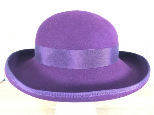Vintage Laura Ashley Womens Purple Hat Ribbon Bow Felt British UK Brim Elegant - Picture 4 of 12