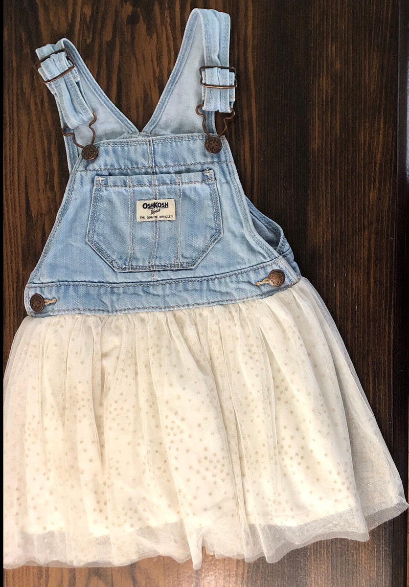 Oshkosh B'Gosh Blue Denim White/gold Tulle Dress Jumper