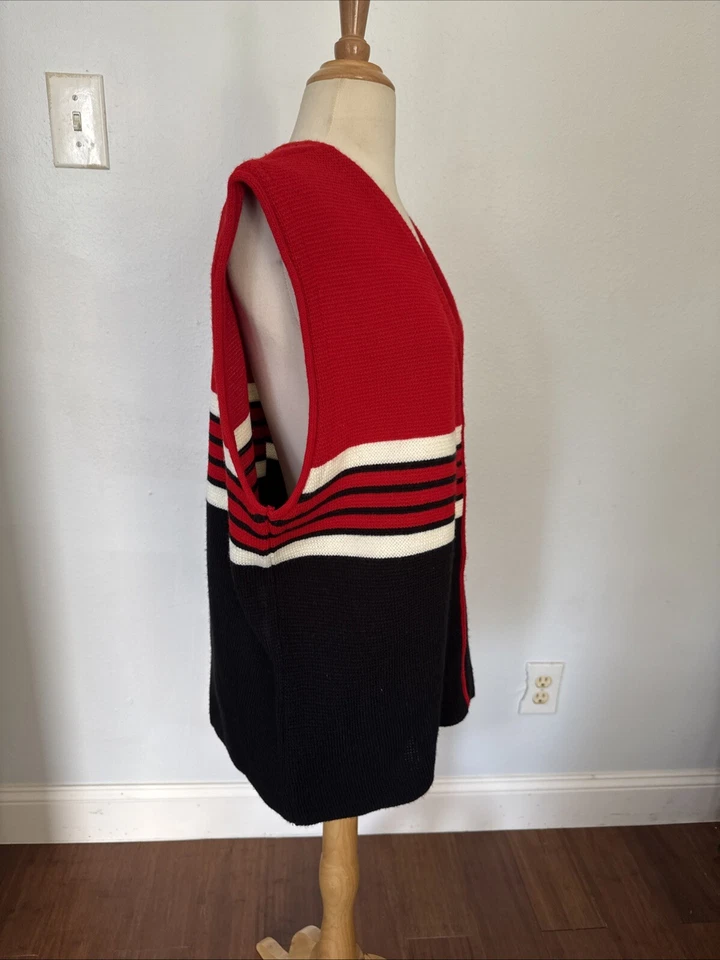 Chaleco De Colección Old Glory Para Hombres Grande Rojo Negro Rayas Preppy Años 90 Y2K Foto 3 de 4