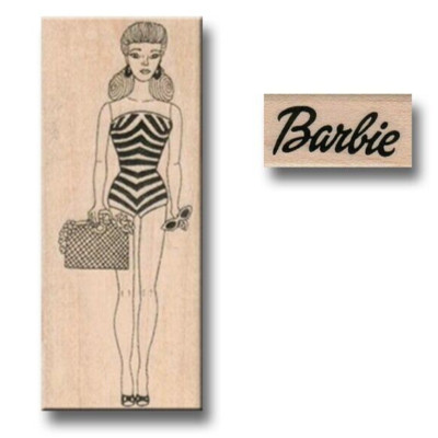 Set of 2 Wood Rubber Stamps, BARBIE LOGO, Barbie Doll, Barbie,Ken, Barbie Movie