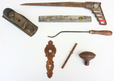 Lot Vintage Tools Saw Gun Stock Scraper Groover Plane Mixed Old Estate Find ZU