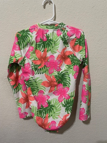 GIRLS WONDER NATION 6-6X RASH GUARD SWIMSUIT TROPICAL LONG SLEEVE 100 UPF NEW - Picture 2 of 6