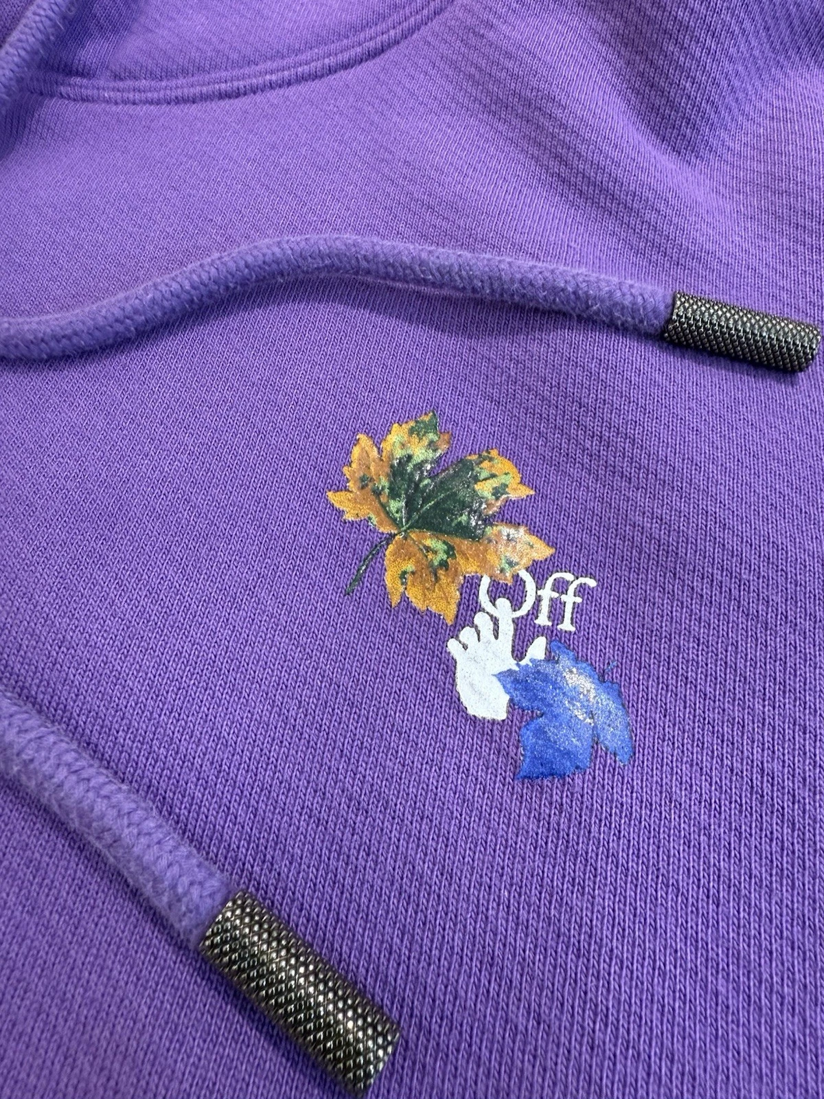 OFF WHITE Felpa con cappuccio Off White Leaves Arrows in cotone viola unisex taglia L