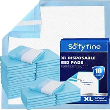 30"x36" Disposable Bed Pads w/ Adhesive Strip, Heavy Absorbent, 10 Ct FAST SHIP