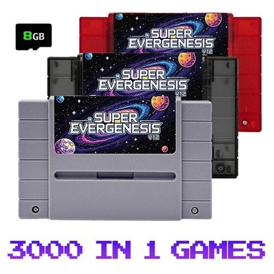 SNES SFC V12 Flash Cartridge 3000 in 1 Multi Game Card 8GB TF Console