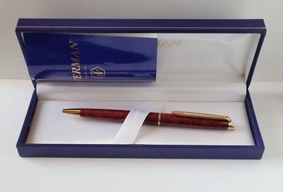 Waterman Hemisphere Red Marble Bordeaux Lacquer Gold Trim Ballpoint Pen w Case