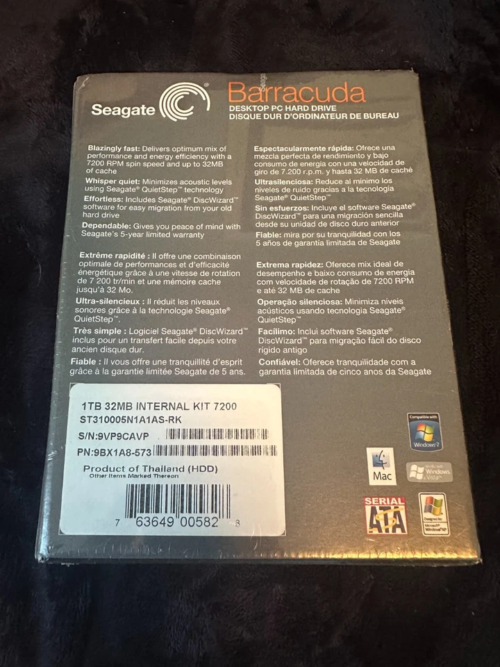 Seagate Desktop Hard Drive 3.5 Internal 7200 RPM ST310005N1A1AS-RK 1TB SEALED!!! - Image 2 of 3