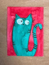 ACEO watercolor ATC crazy Kookie Cat original art collectible painting fun cute