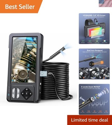 Dual Lens Borescope Camera: 1080P Video & 5-Inch Screen for Easy Inspections