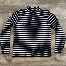 L.L. Bean Women's Large Navy and White Striped Quarter Zip Sweatshirt