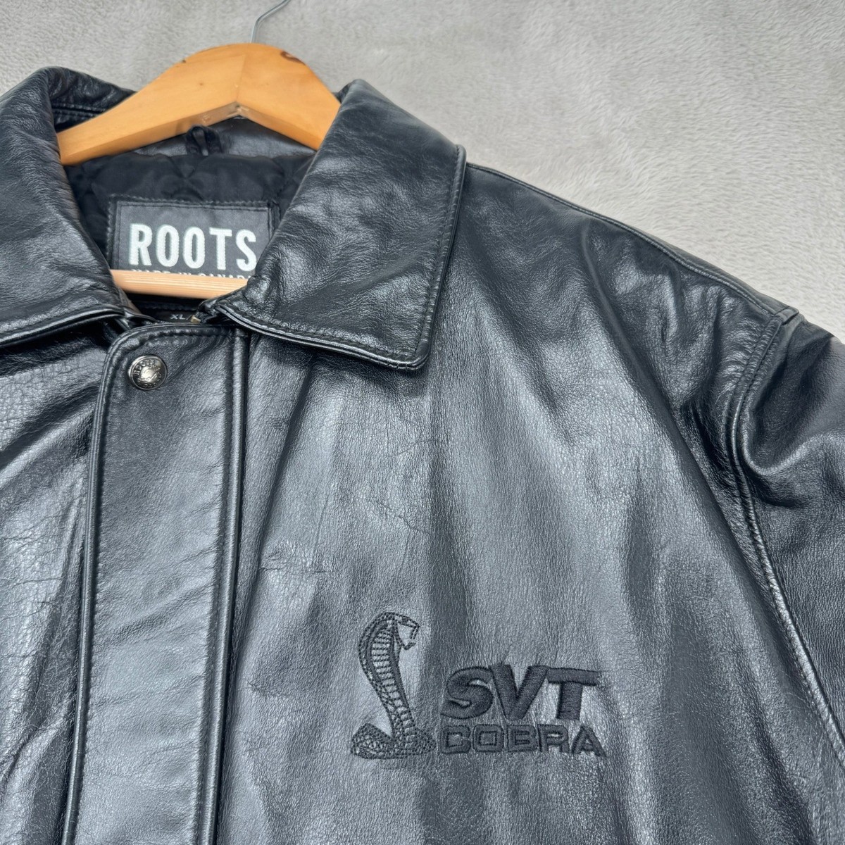 VTG 90s Roots Ford Mustang SVT Cobra Leather Bomber Jacket Mens XL