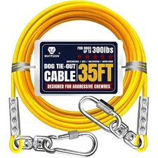 Tie Out Cable for Large Dogs, Dog Runner for Yard, Heavy Duty Yellow 35FT