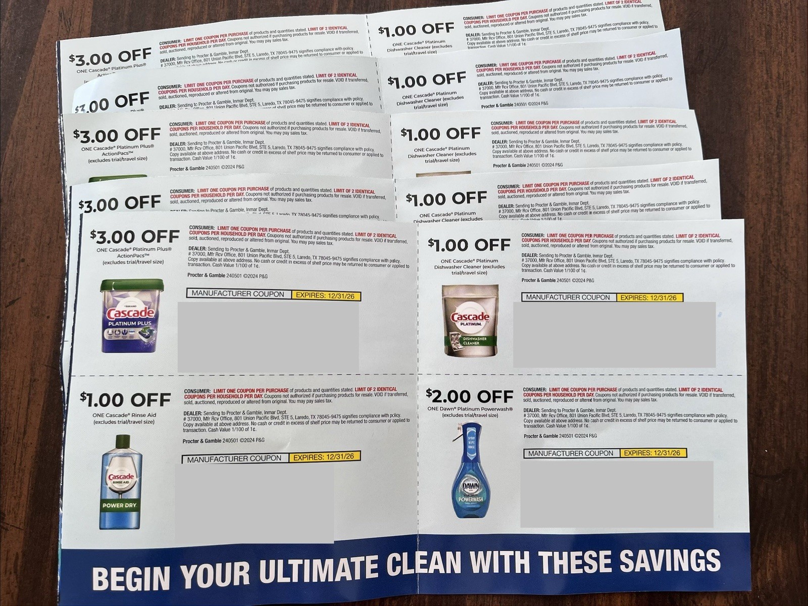 Cascade Platinum & Dawn Platinum Coupon Lot Of 5 Sheets Exp 12/31