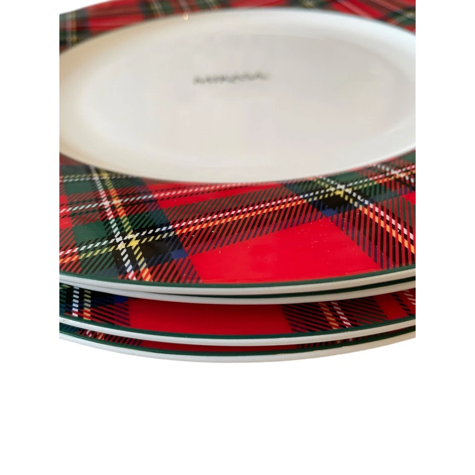 Mikasa TARTAN RED Christmas Dinner Plates 11" Porcelain Holiday Plaid Set 4 New - Image 3 of 4
