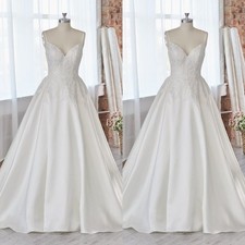 Elegant Wedding Dresses Spaghetti Straps Lace Applique Satin A Line Bridal Gowns