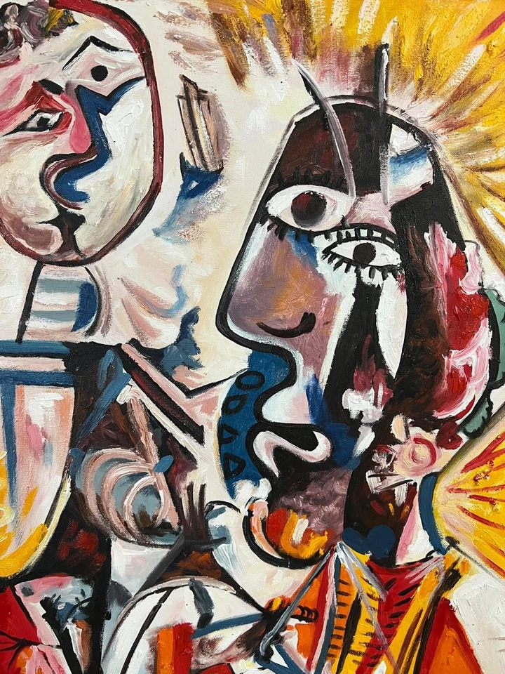 PABLO PICASSO - Increíble pintura al óleo - Lienzo hecho a mano - firmado - Con etiquetas Foto 4 de 4