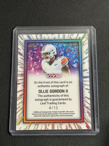2025 Leaf Vivid Ollie Gordon II PURPLE AUTO AUTOGRAPH RC /10 DOLPHINS - Bild 2 von 2