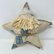 Vintage Handmade Santa Star Pillow Ornament Primitive Quilt Rag Stuffed Decor