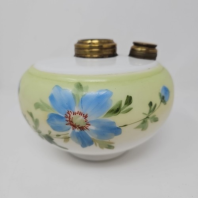 #ad #ad VINTAGE Glass Oil Lamp Hand Painted Font Floral Design Milk Glass Base 6.75in $9.72