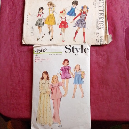 2 vintage children's sewing patterns - skirt, nightdress & pyjamas ages 6 & 8