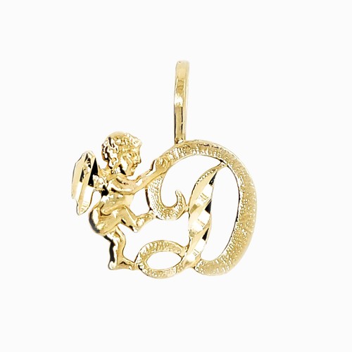 Genuine 14k Yellow Gold 0.59" Cherub and Cursive Script Initial Letter Pendant - Picture 9 of 25