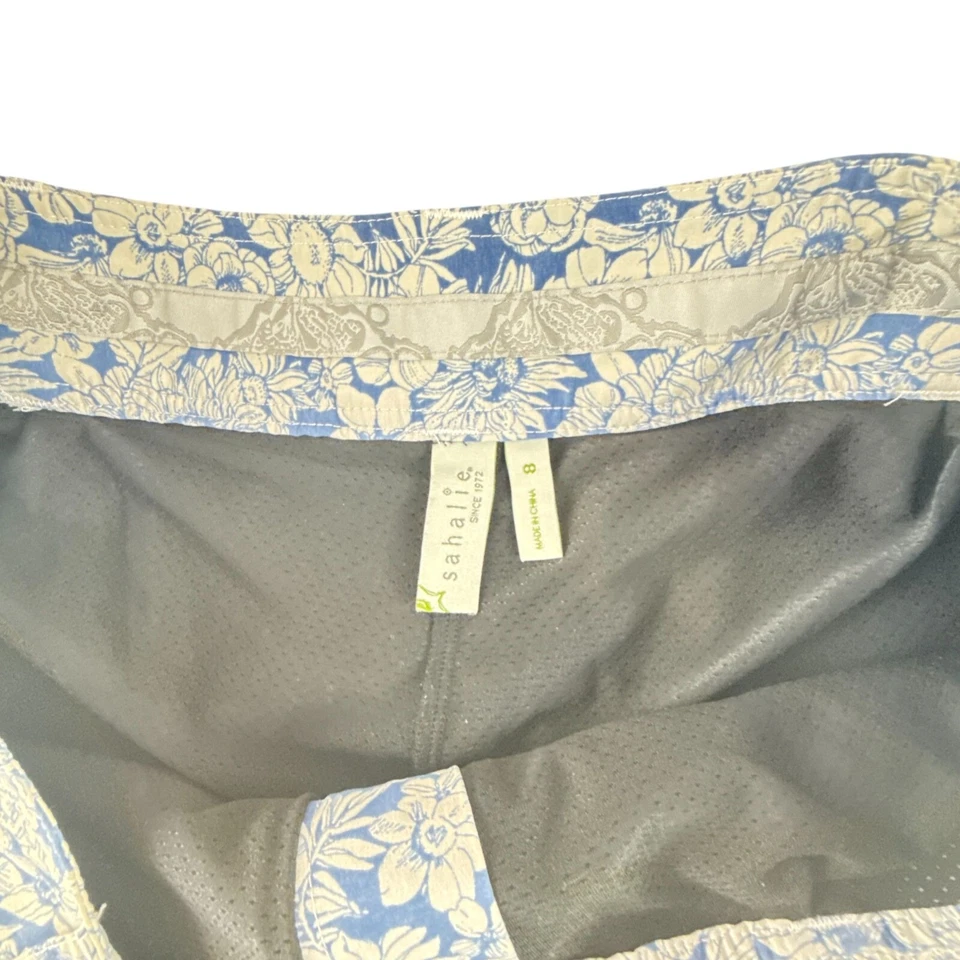 Falda plisada Sahalie para mujer azul blanco floral línea A talla 8 mezcla de algodón Foto 3 de 4