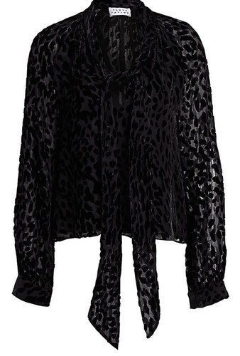 Tanya Taylor Revolve Velvet Giovanna Silk Tie Neck Blouse Black NWT Size 2 - Picture 13 of 23
