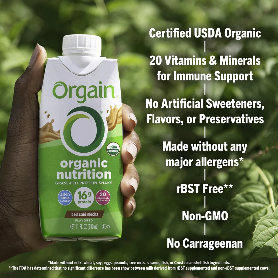 Batido de proteína moca café helado orgánico Orgain paquete de 12 16 g de proteína 250 calorías Foto 4 de 4