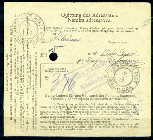 #819a AUSTRIA BOSNIA MILITAR POST ABLAGE KLAŠNICA AS ARRIVAL ON PARCEL CARD RRR!