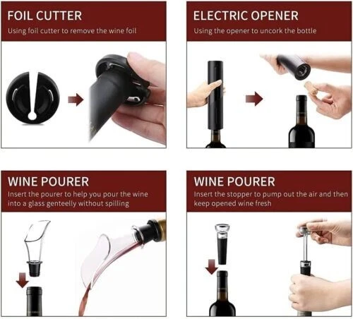 Cavatappi Elettrico per Vino, Set Di Apri bottiglie Elettrico 5 in 1 TOP QUALITY - Foto 3 di 10